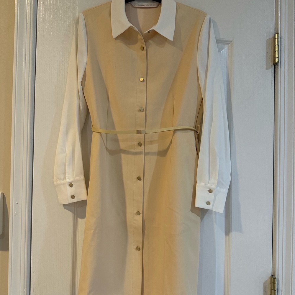 Elegant Cream and White Shirt Dress
